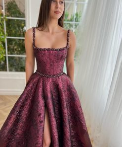 Teuta matoshi-Bordeaux Brocade Gown