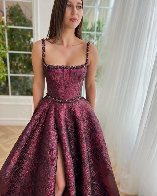 Teuta matoshi-Bordeaux Brocade Gown