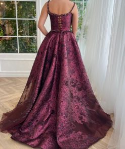 Teuta matoshi-Bordeaux Brocade Gown 2