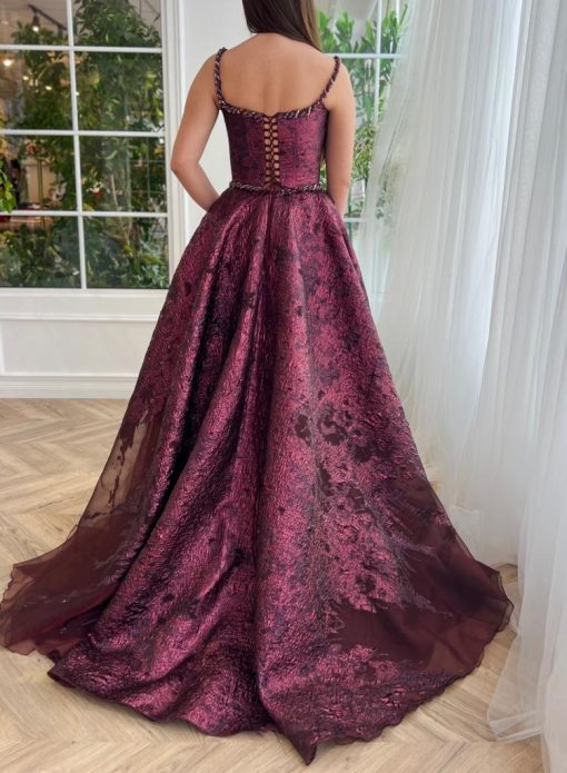 Teuta matoshi-Bordeaux Brocade Gown - Image 2