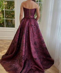 Teuta matoshi-Bordeaux Brocade Ball Gown 2