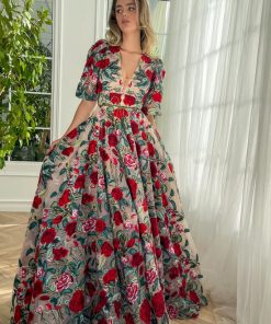 Teuta matoshi-Rose Romance Lace Gown