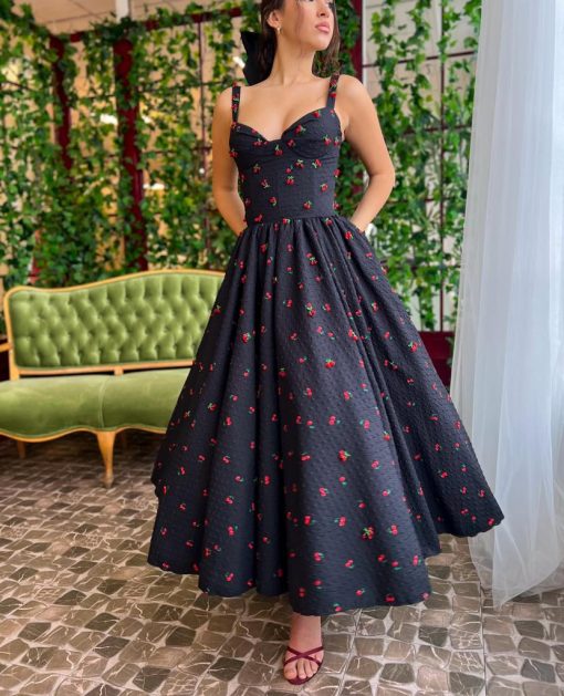 Teuta matoshi-Cherry Brocade Midi Dress