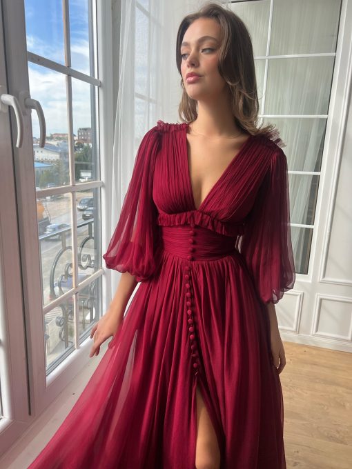 Teuta matoshi-Crimson Draped Gown - Image 2