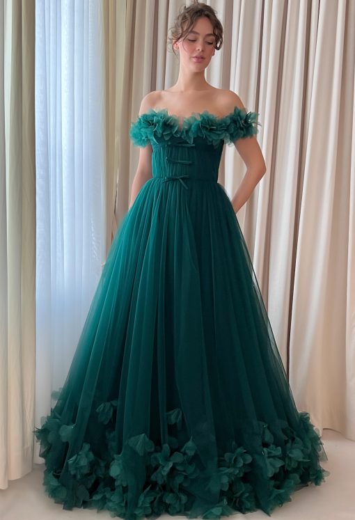 Teuta matoshi-Teal Breeze Tulle Gown - Image 2