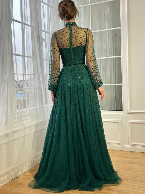 Teuta matoshi-Green Gemstone Corset Gown