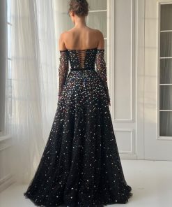 Teuta matoshi-Stardust Mosaic Off-Shoulder Gown