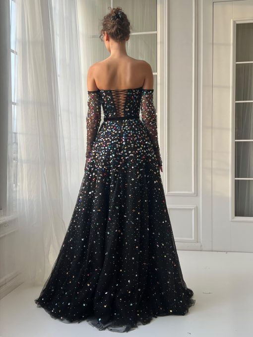 Teuta matoshi-Stardust Mosaic Off-Shoulder Gown