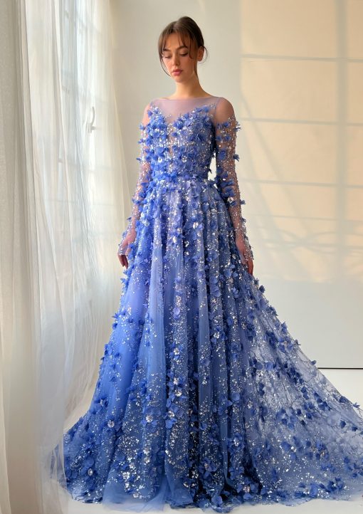 Teuta matoshi-Cerulean Blooms Serenade Gown - Image 2