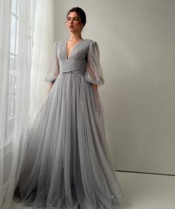 Teuta matoshi-Silver Dantelle Gown 2