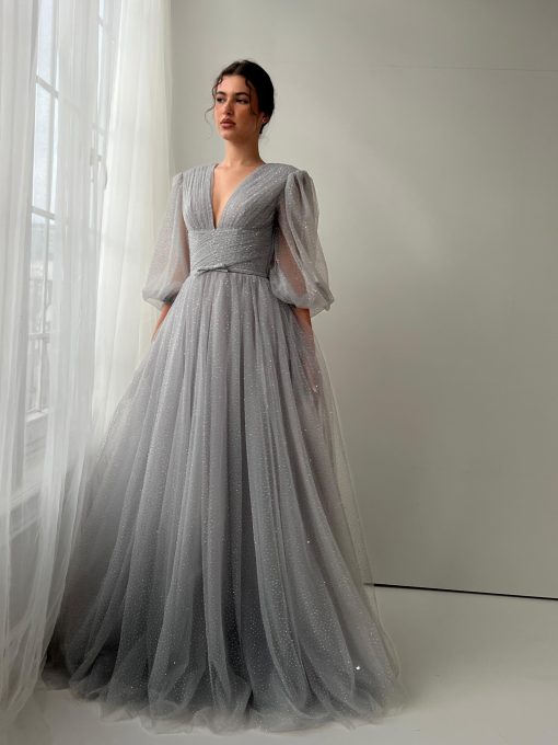 Teuta matoshi-Silver Dantelle Gown - Image 2