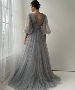 Teuta matoshi-Silver Dantelle Gown