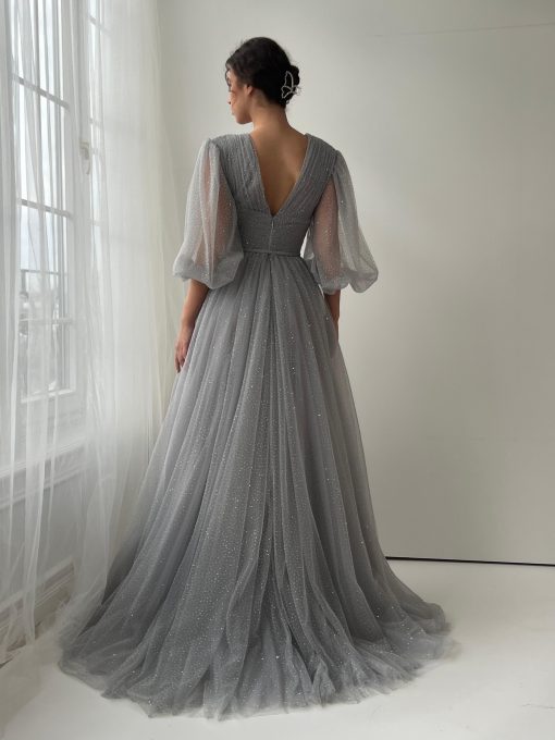 Teuta matoshi-Silver Dantelle Gown