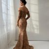 Teuta matoshi-Green Gemstone Off-Shoulder Gown 3