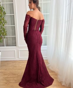 Teuta matoshi-Burgundy Dantelle Mermaid Dress 2