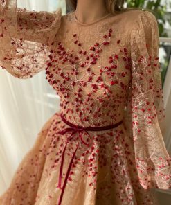 Teuta matoshi-Pomegranate Embers of Lace Gown 2