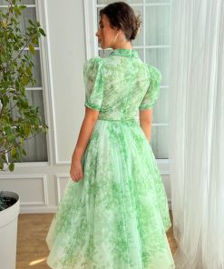 Teuta matoshi-Mint Sky Puff Sleeve Dress