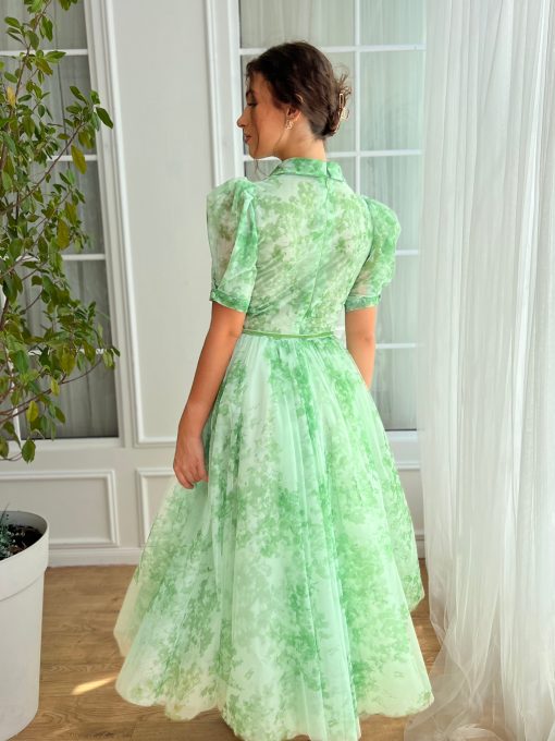 Teuta matoshi-Mint Sky Puff Sleeve Dress