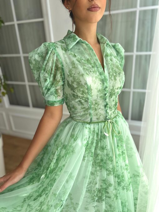 Teuta matoshi-Mint Sky Puff Sleeve Dress - Image 2