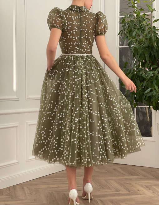 Teuta matoshi-Olive Flowery Dress