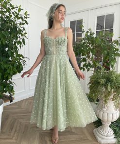 Teuta matoshi-Draped Green Gingham Dress