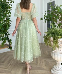 Teuta matoshi-Green Ruffle Gingham Dress 2