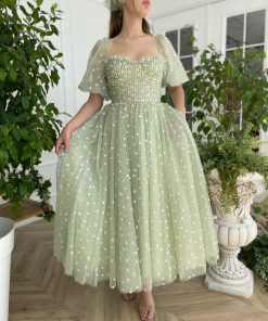 Teuta matoshi-Green Ruffle Gingham Dress