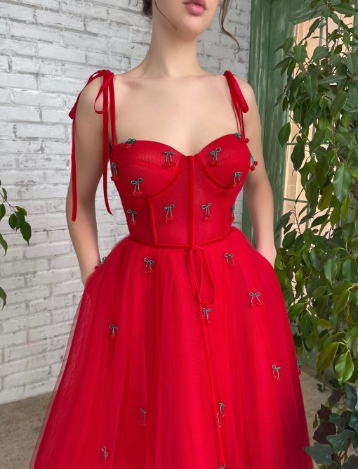 Teuta matoshi-Cherry Velvet Allure Dress