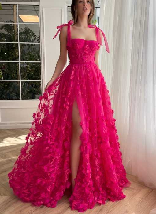 Teuta matoshi-Fuchsia Elegance Lace Gown