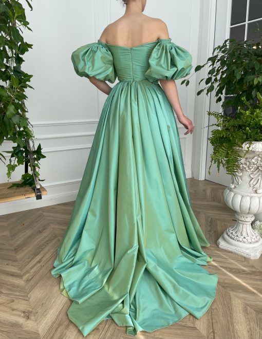 Teuta matoshi-Emerald Iridescent Draped Gown - Image 2