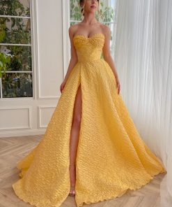 Teuta matoshi-Sunlit Elegance Strapless Gown