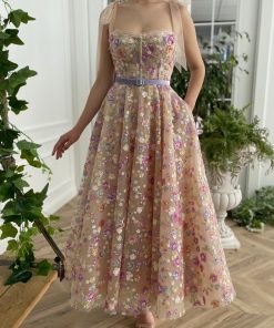 Teuta matoshi-Opalescent Floral Sequined Dress