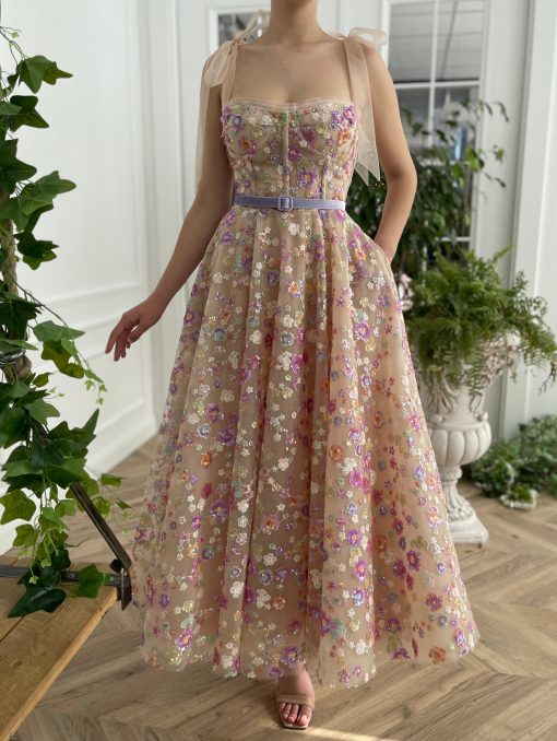 Teuta matoshi-Opalescent Floral Sequined Dress