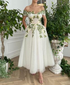 Teuta matoshi-Cascading Ivy Off-Shoulder Dress