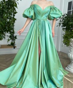 Teuta matoshi-Emerald Iridescent Draped Gown