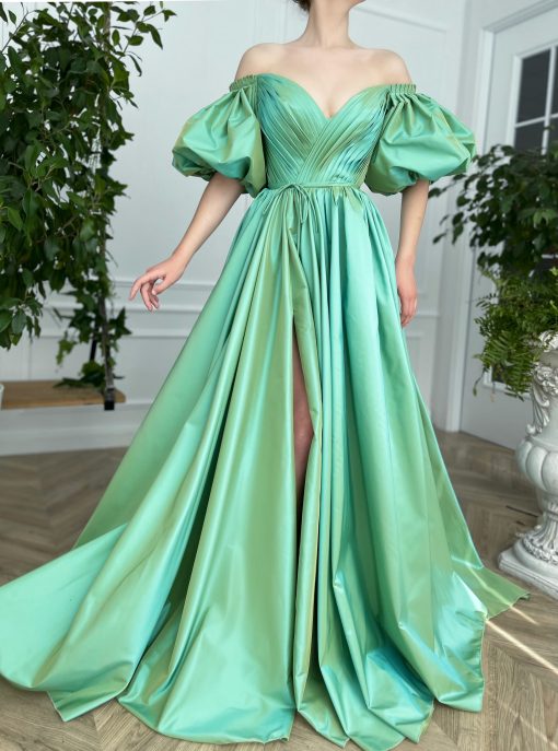 Teuta matoshi-Emerald Iridescent Draped Gown