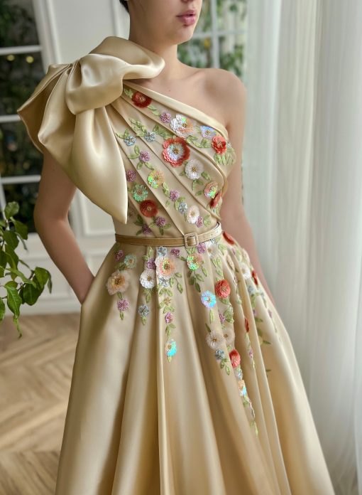 Teuta matoshi-Champagne Gardenia Dress