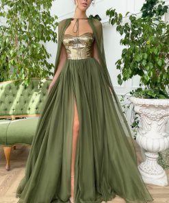 Teuta matoshi-Sequined Confessions Olive Gown