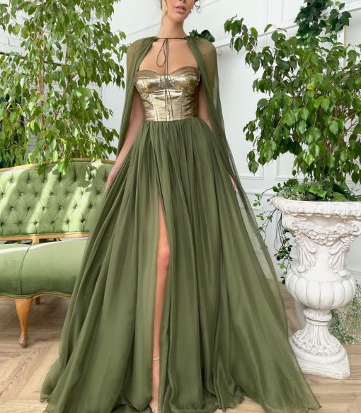 Teuta matoshi-Sequined Confessions Olive Gown