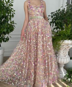 Teuta matoshi-Opalescent Floral Sequined Gown